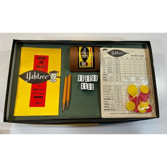 Yahtzee 1956 MCM Dice Game Night Party Prop Box Great Condition Family Di Cup - Picture 1 of 7